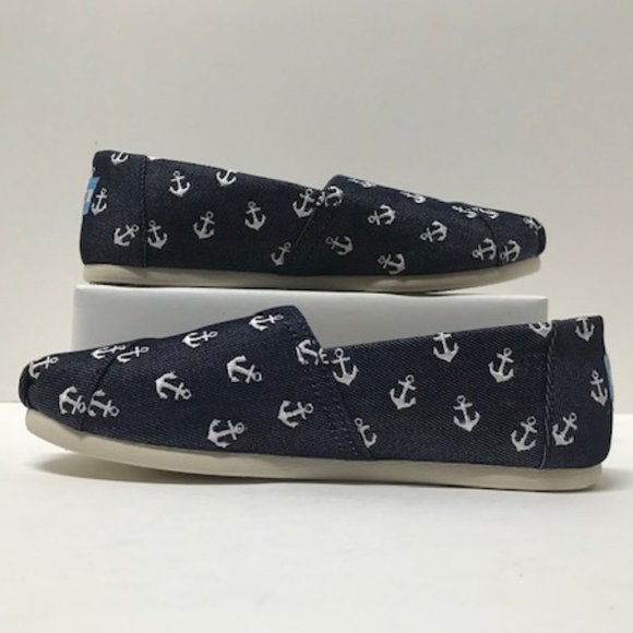 TOMS Navy Blue & White Anchor Embroidered Alpargata Slip-ons - Picture 8 of 16